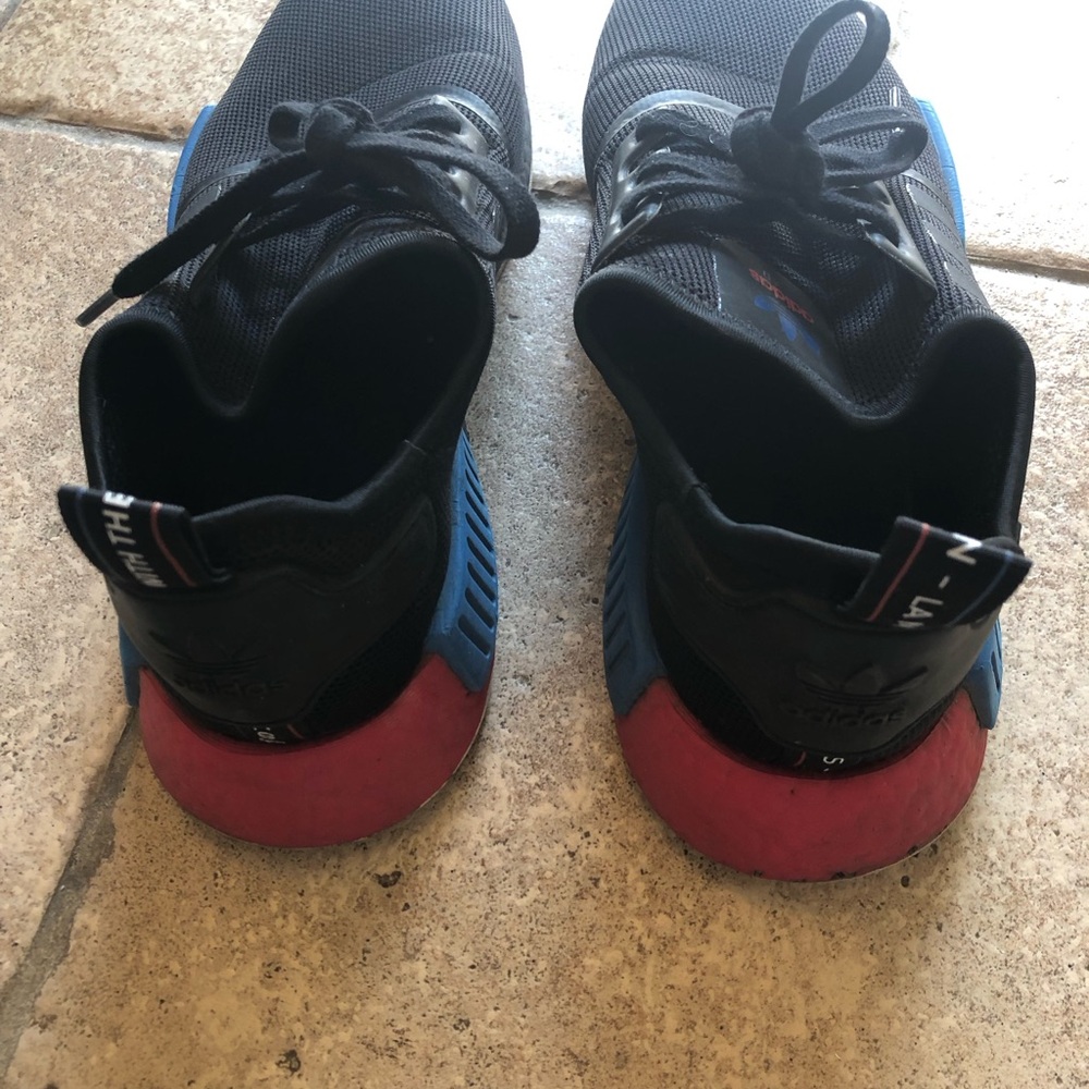 Adidas NMD R1 Black with Blue and Red - Picture 5 of 6
